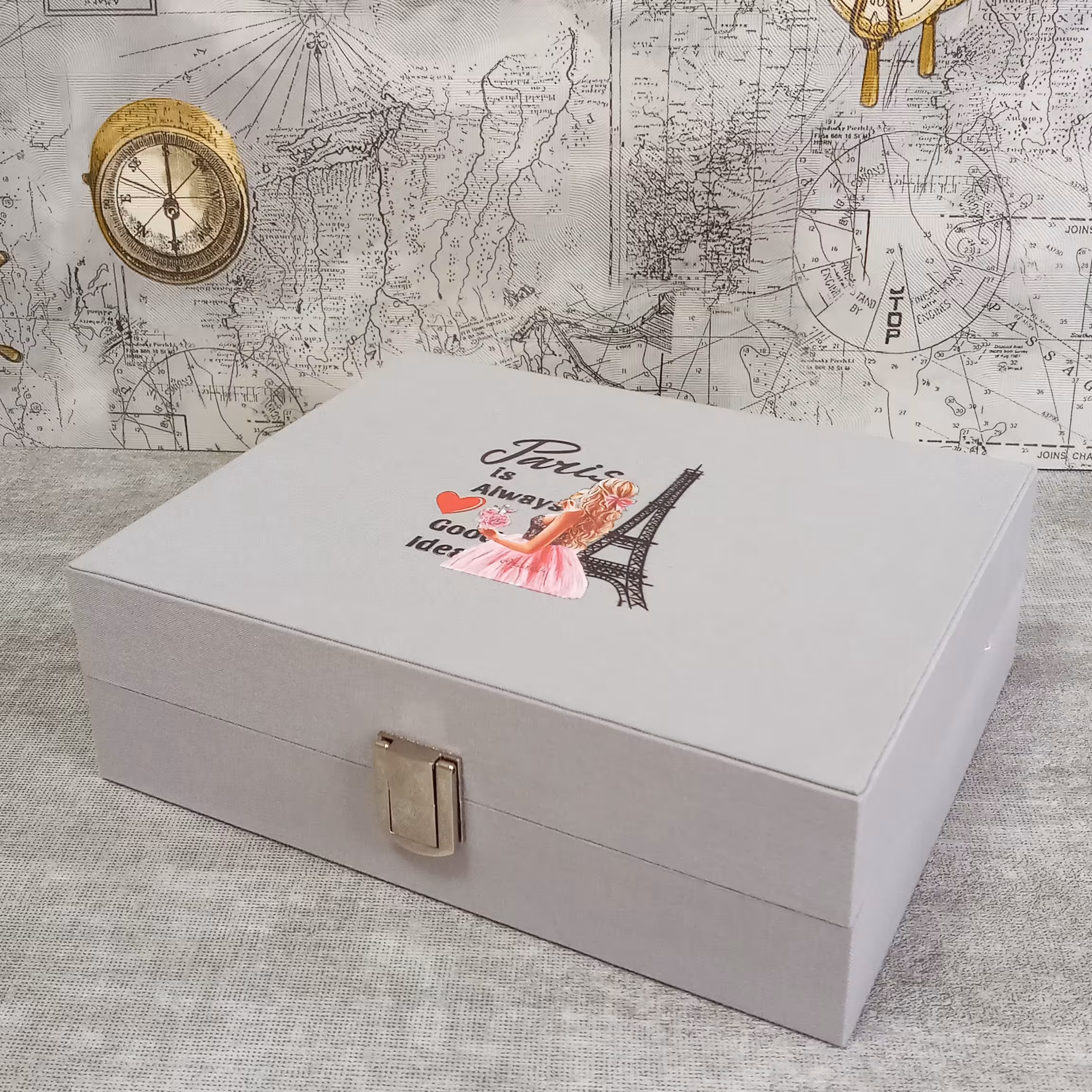 جعبه جواهرات دست ساز باتی باکس مدل Lady رنگ طوسی