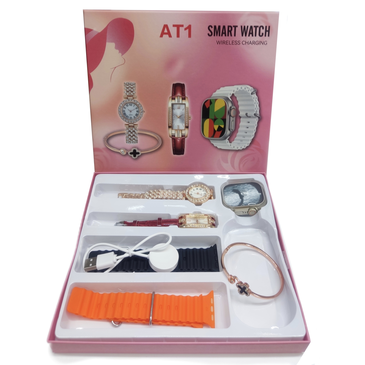 پک ساعت هوشمند الترا مدل AT1 به همراه 2 ساعت کلاسیک زنانه و دستبند