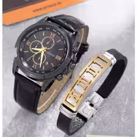 ست ساعت مچی و دستبند چرم مردانه سیتیزن citizen  باجعبه و باتری اضافه مدل 1603