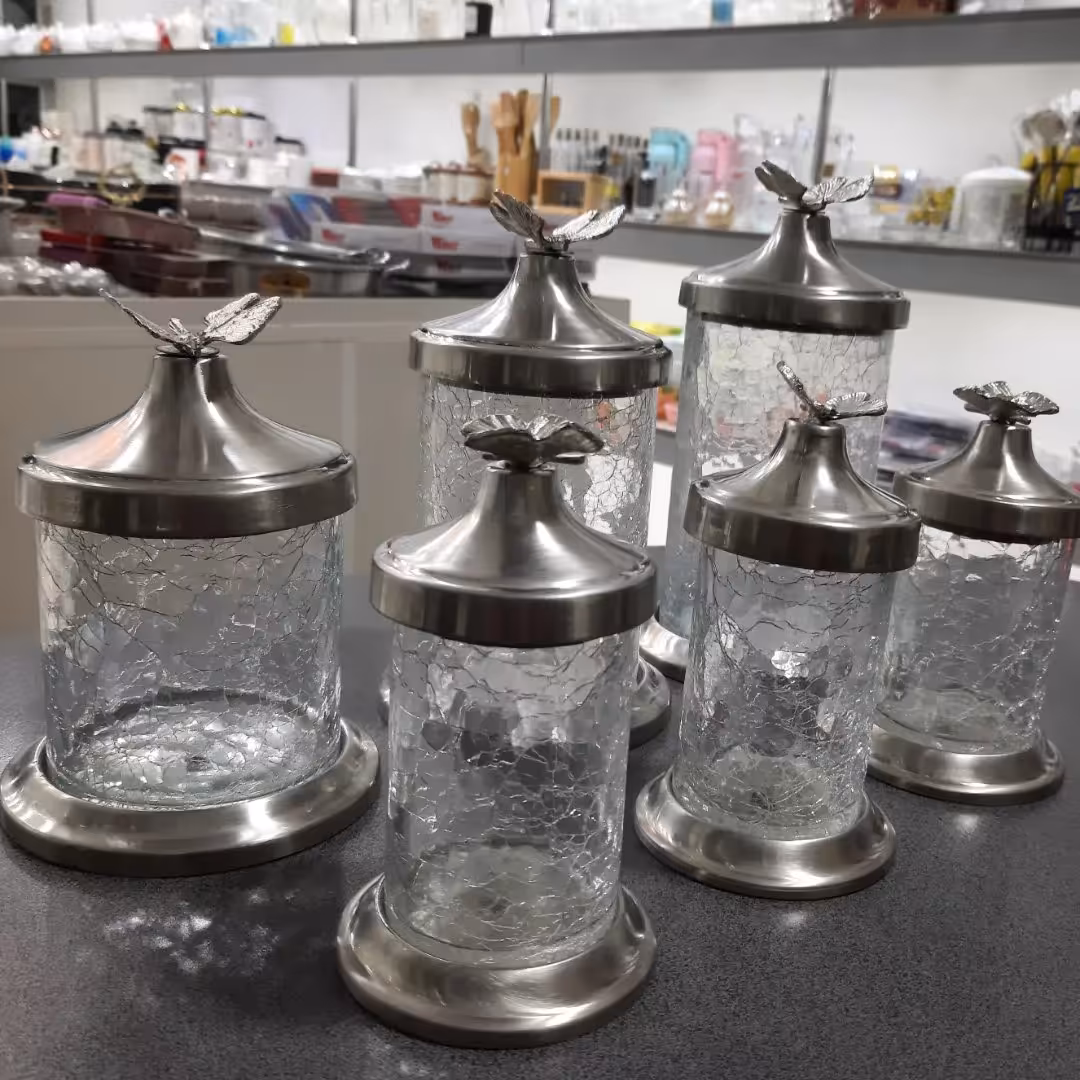 پاسماوری جاادویه 6 پارچه سیلور (نقره ای) شیشه ترک(آبگز) و فلز آبکاری رنگ ثابت ارسال رایگان