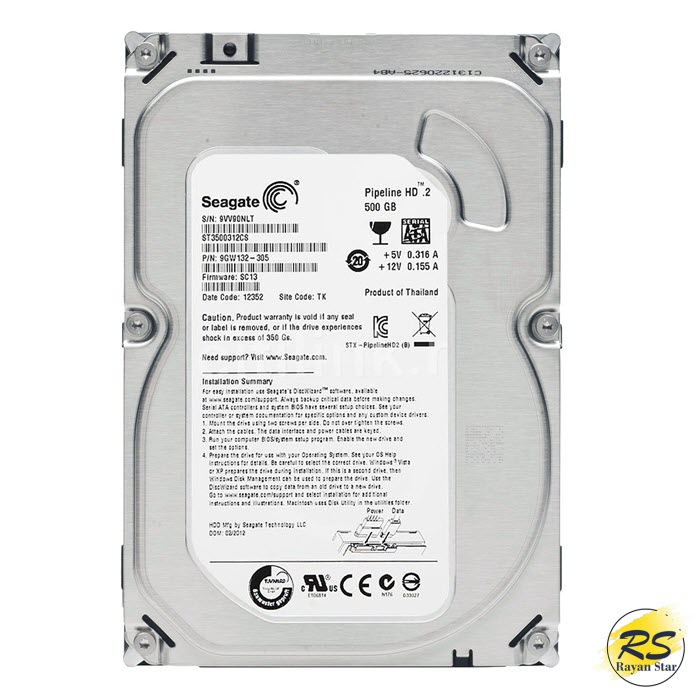 هارد دیسک اینترنال سیگیت مدل Seagate Pipeline HD.2 ST3500312CS ظرفیت 500 گیگابایت