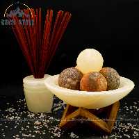 آباژور سنگ نمک کاسه پایه چوبی و گوی آرامش (4 عدد گوی ماساژ)
