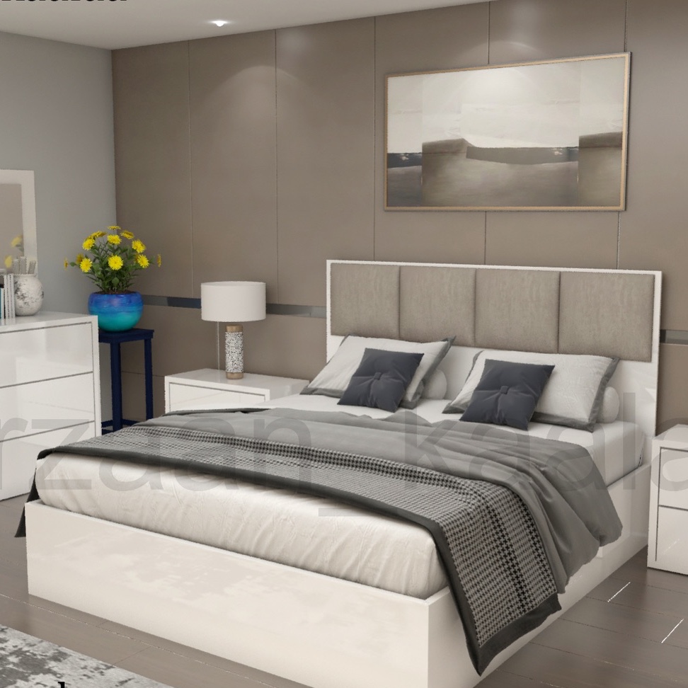 سرویس خواب کامل کد 110 شامل تخت 2 نفره میز ارایش و ایینه و 2 تا پاتختی