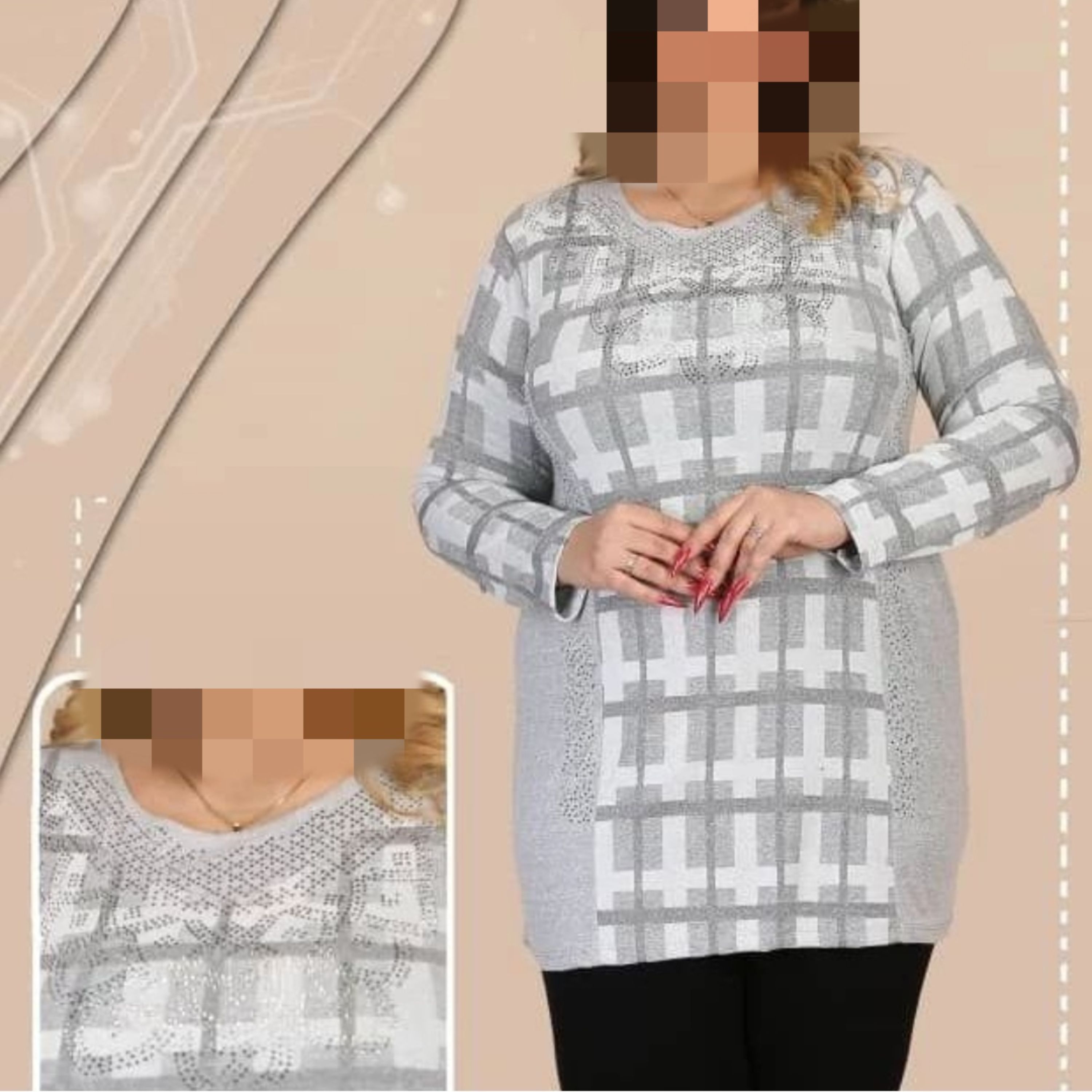تونیک نخی مجلسی نگین دار ژاکارد زنانهفری سایز