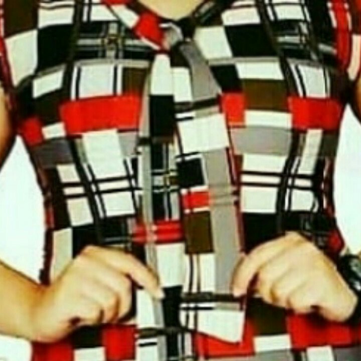 پیراهن زنانه آستین حلقه ای چهارخانه یقهکرواتی