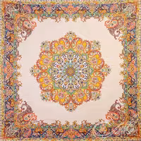 رومیزی ترمه طرح پرنسس ابریشمی سالاری یزد ـ مربع یک متر (بغچه) ـ حاشیه سورمه ای