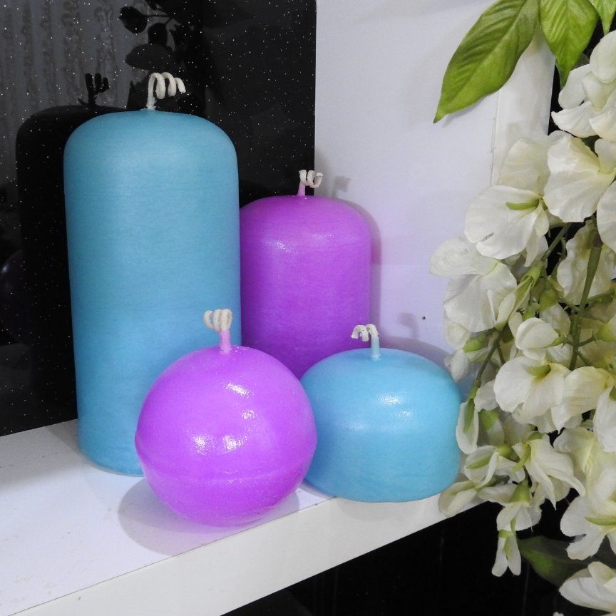 ست شمع استوانه سر محدب رنگ ابی بنفش