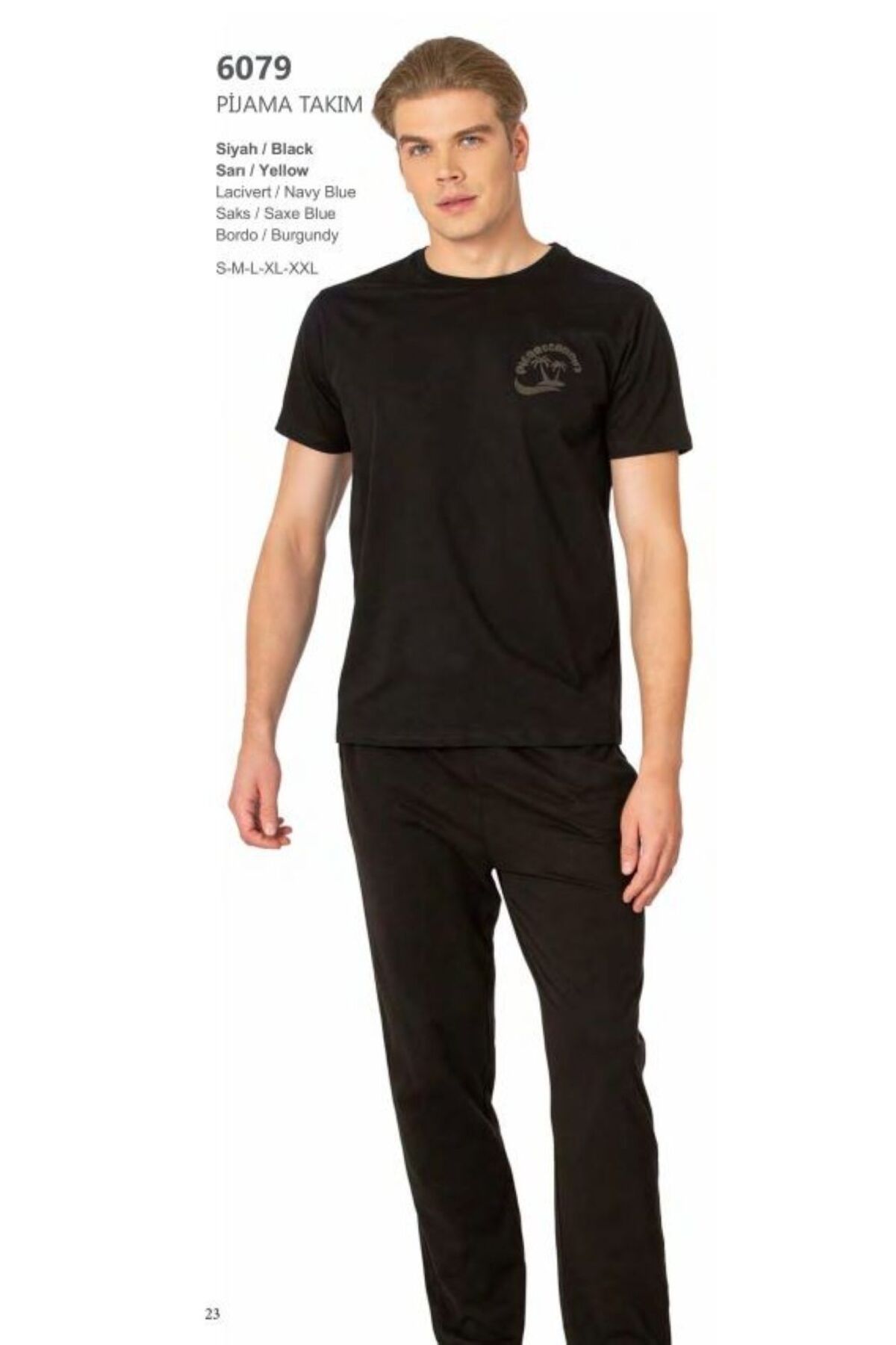 ست پیژامه مشکی مردانه پنبه لباس خواب آستین کوتاه مجموعه 60PC79VR Pierre Cardin