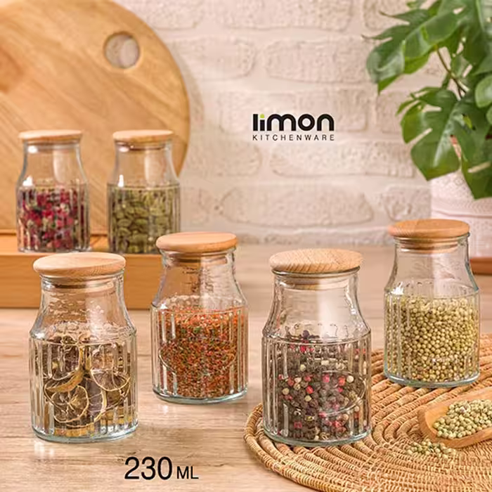 جا ادویه شیشه ای درب چوبی لیمون