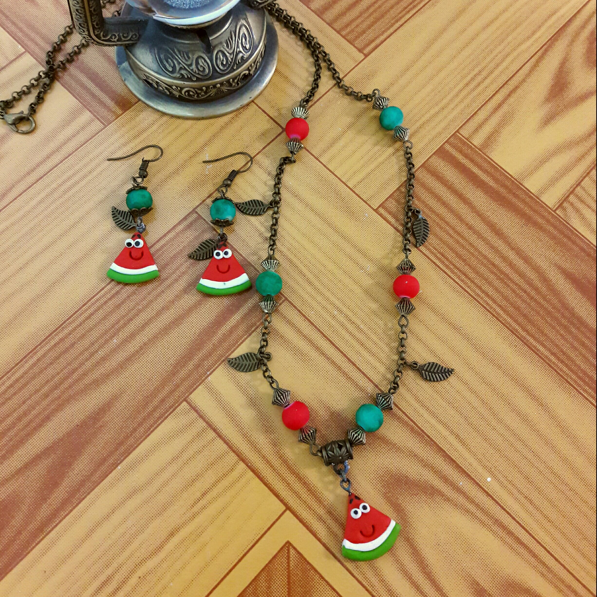 ست تو گردنی و گوشواره با طرح هندوانه با تخفیف ویژه
