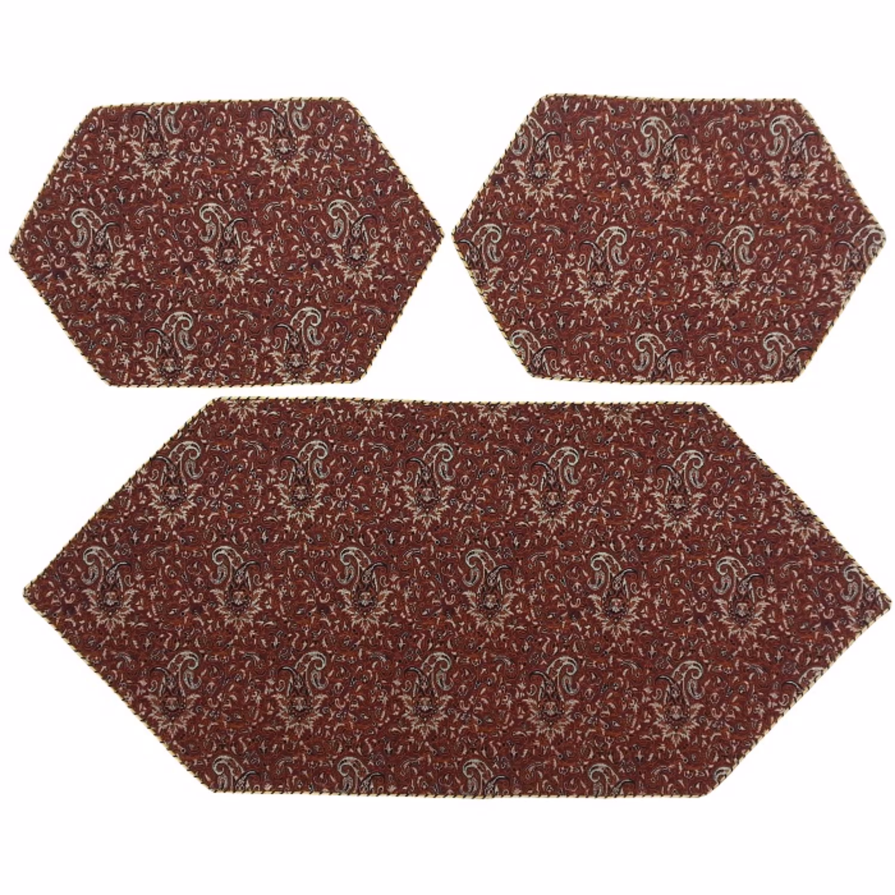 رومیزی سرویس ترمه ابریشم  کد TRSETE67  نفیس  رنگ زرشکی قهوه ای  آستر زرشکی