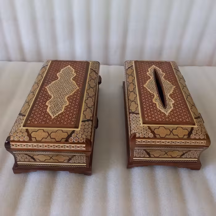 ست جعبه جا کارد و چنگال و جا دستمال کاغذی تمام خاتم اعلا