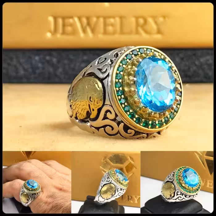 انگشترزیبای توپاز آبی اصلی 
رکاب فیلی چنگی ارسال رایگان 