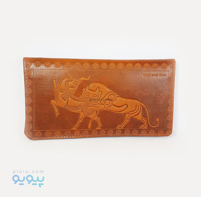 کیف پول پالتویی چرم بزی طرح شیر