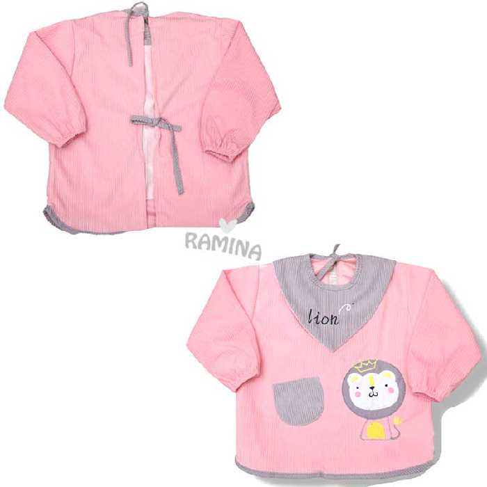 پیشبند آستین دار مخمل کبریتی کودک طرح شیر پادشاه