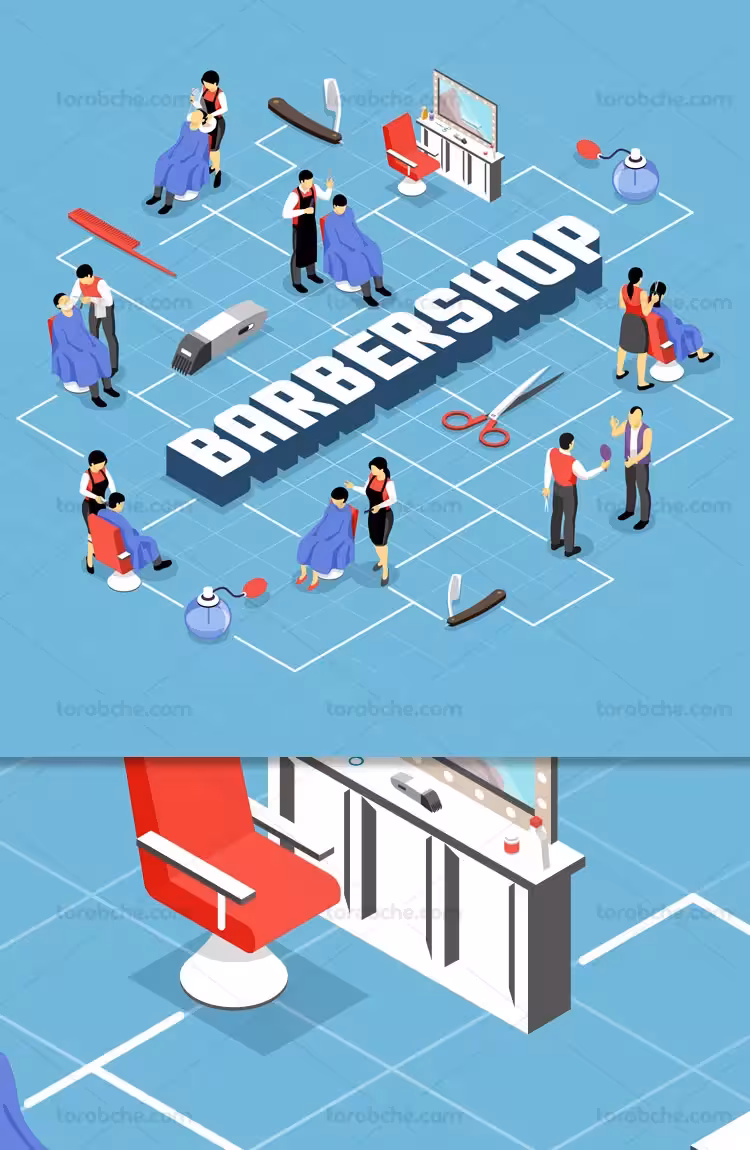 وکتور ایزومتریک آرایشگاه | گرافیک با طعم تربچه