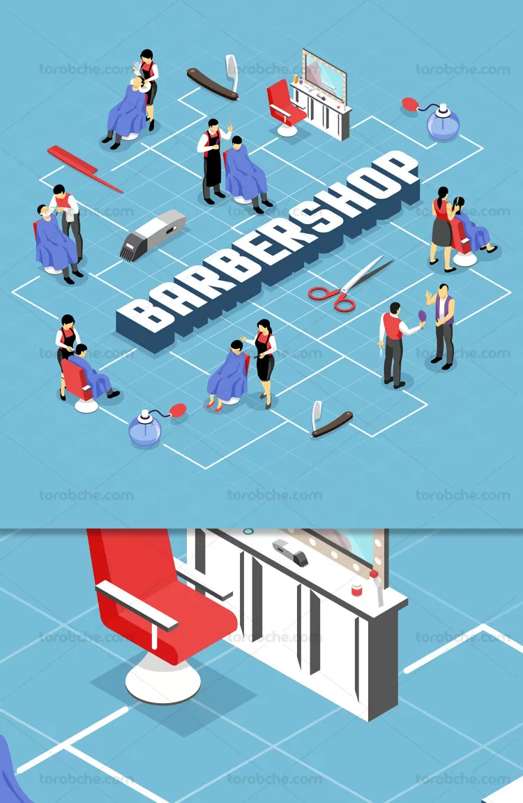 وکتور ایزومتریک آرایشگاه | گرافیک با طعم تربچه