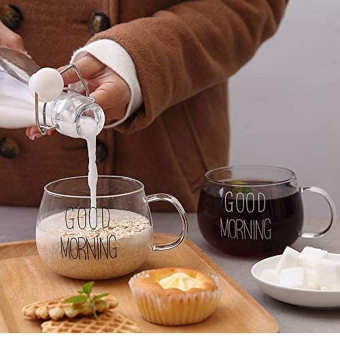 لیوان پیرکس Good morning نوشته مشکی ،انتی شک حرارتی حجم 350 میل