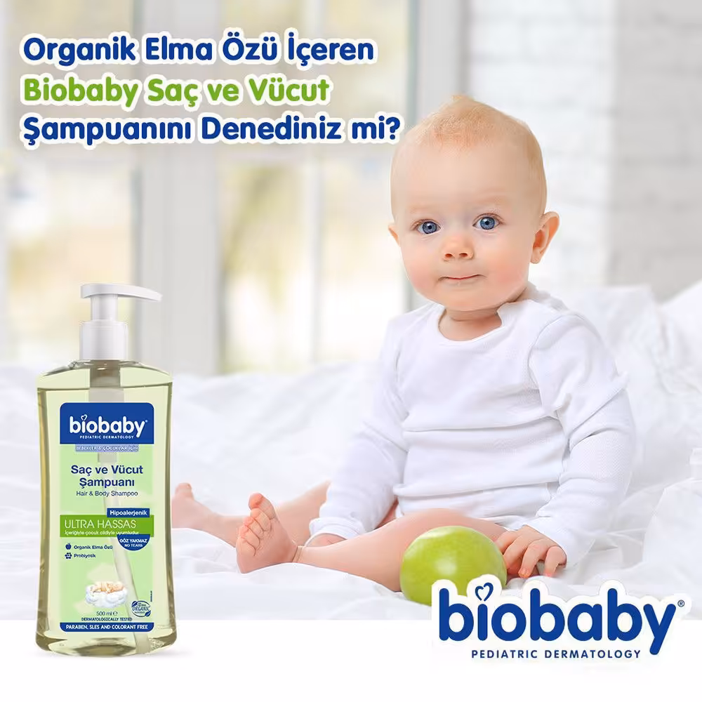 شامپو سر و بدن بدون سولفات کودک Biobaby مدل Ultra Hassas حجم 500 میل