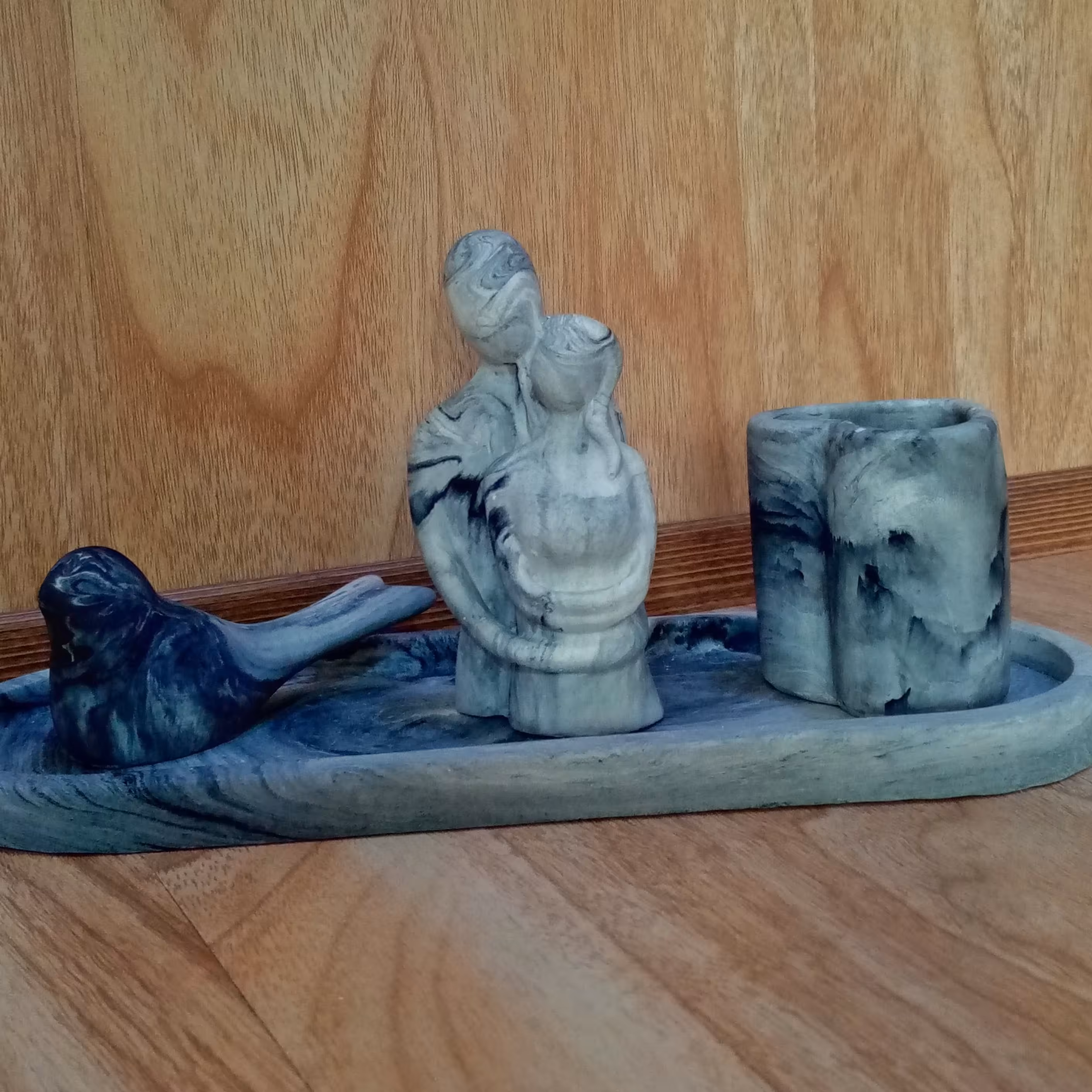 دکوری کادویی سنگ مصنوعی سینی گلدان  4 تیکه جذاب 