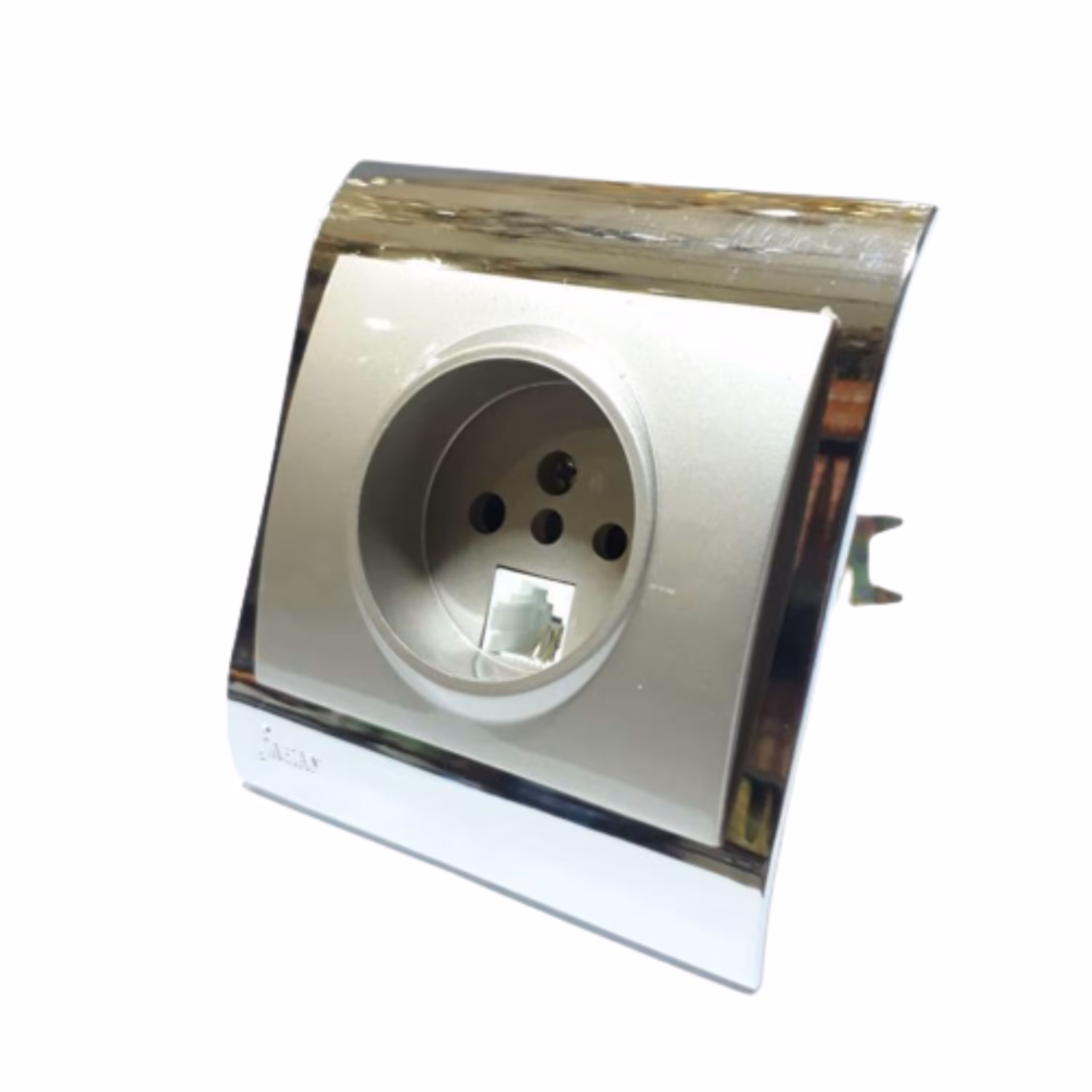 پریز تلفن جهان الکتریک مدل الگانس بژ با دور استیل