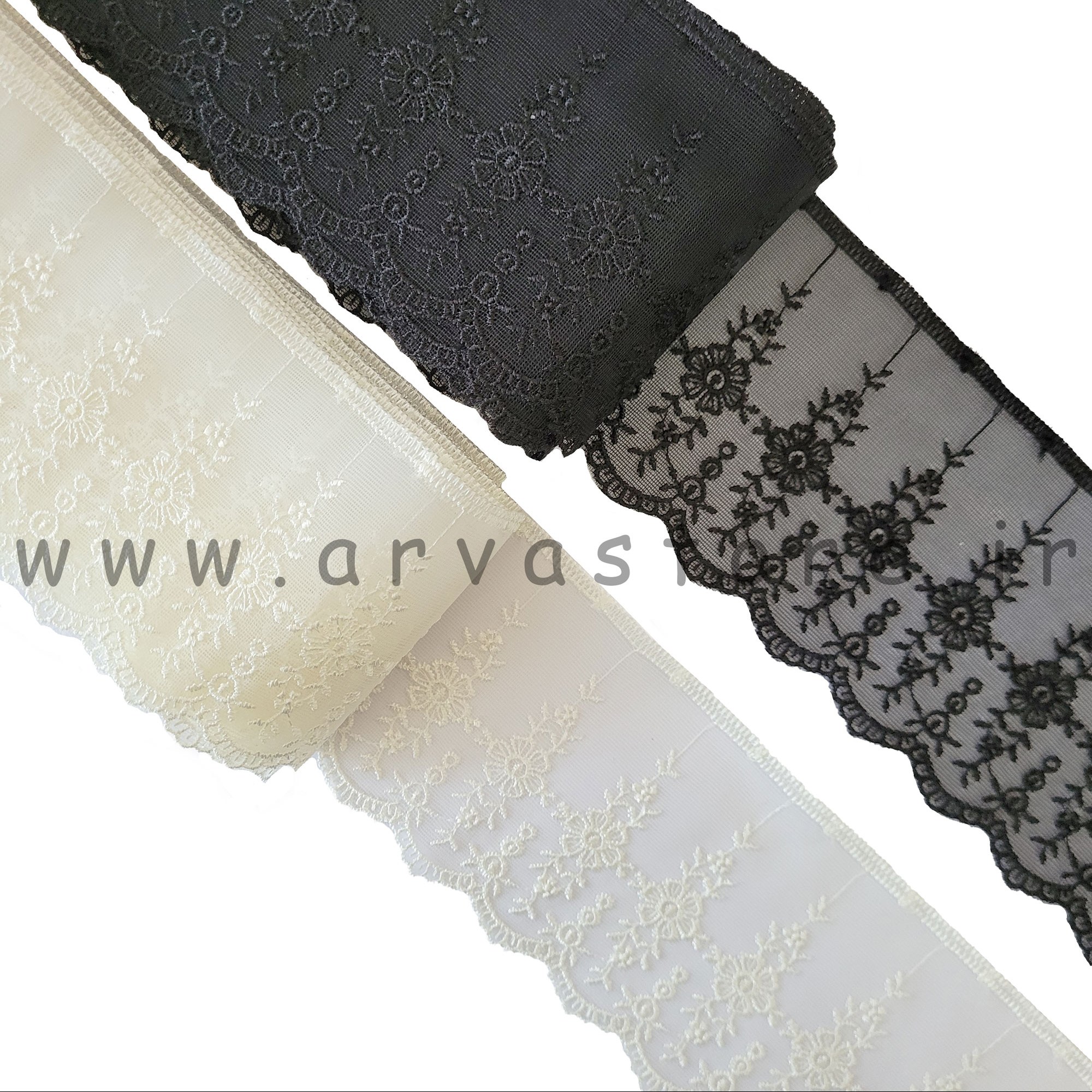 نوار گیپور ارگانزا رنگ نباتی و کرم و مشکی عرض 8 سانت طول یک متر