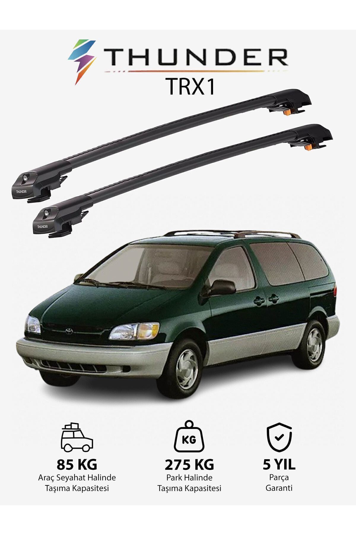نوار محافظ خودرو خاکستری TOYOTA SIENNA 1998 2003 TRX1 CARRIER قفل جستجو SEART CARRIT CAVERY CUILING BAR GRAY Thunder