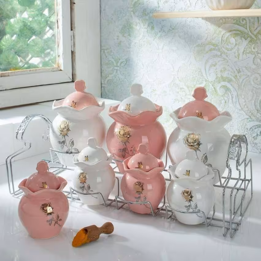 پاسماوری 7پارچه مدل گل رزآب طلا