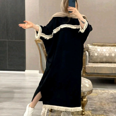 پانچو زنانه ابروبادی مدل کفتان ریش دارریشه ابریشمی
