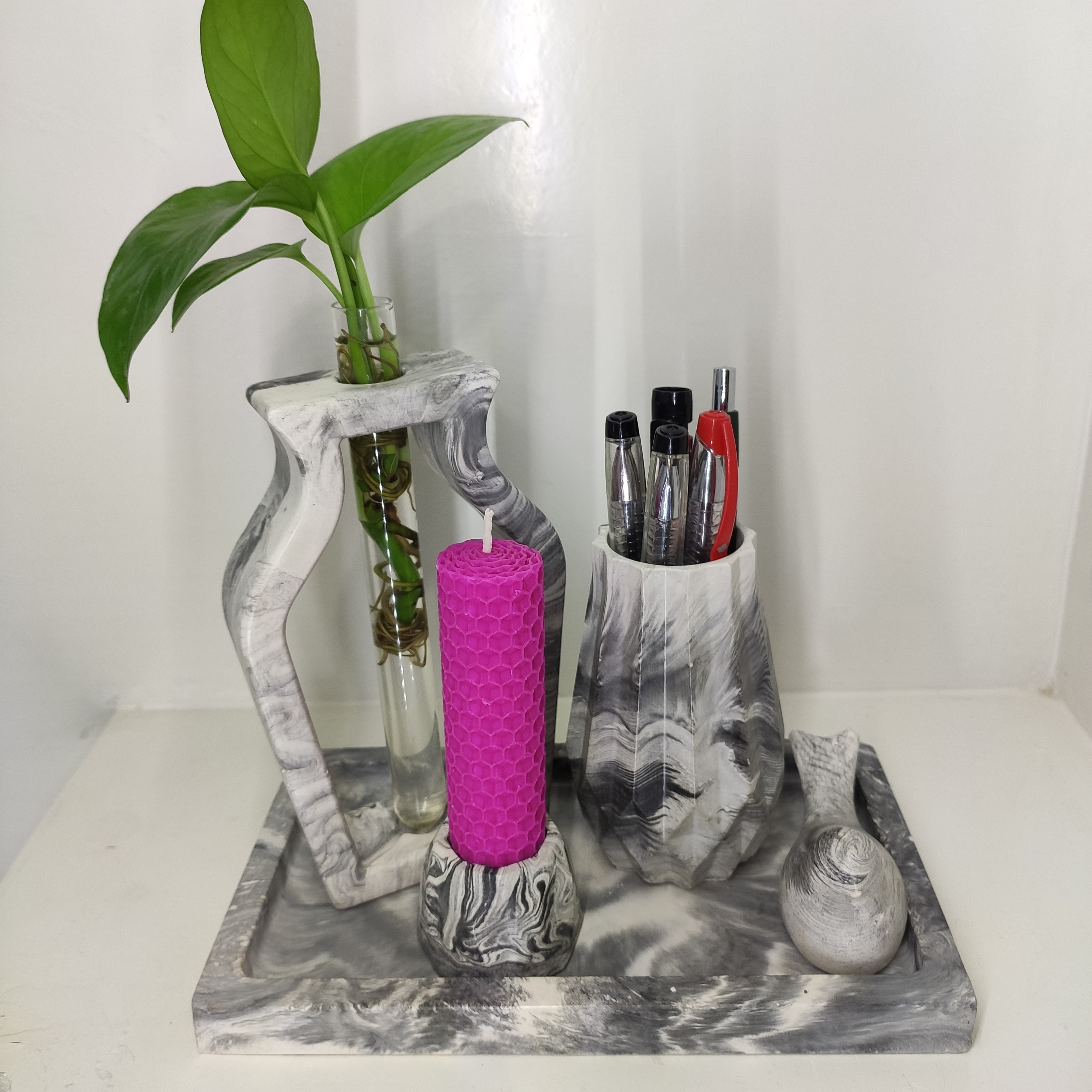 ست اکسسوری سنگ مصنوعی گلدان سینی گلجا جا شمعی