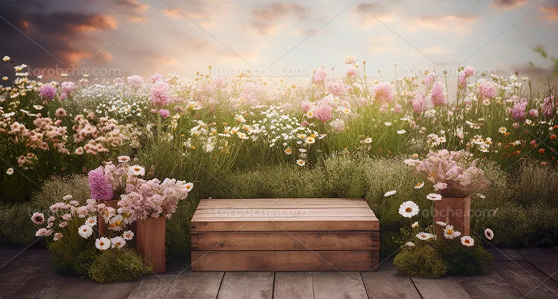 بک دراپ عکاسی محصول با گل و برگ | گرافیک با طعم تربچه