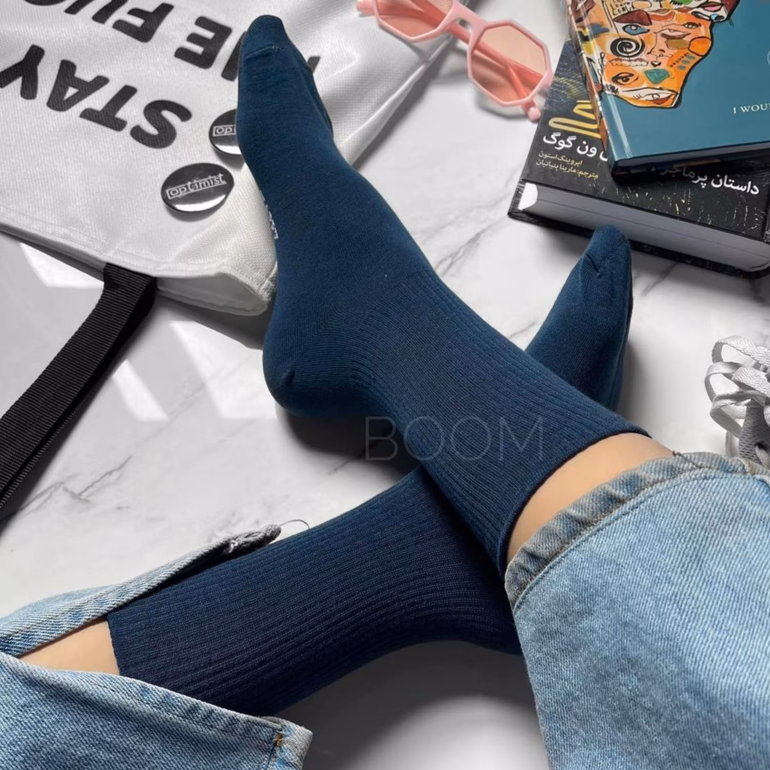 جوراب ساقدار ساده کش انگلیسی نخ پنبه فری سایز - کد رنگی 5