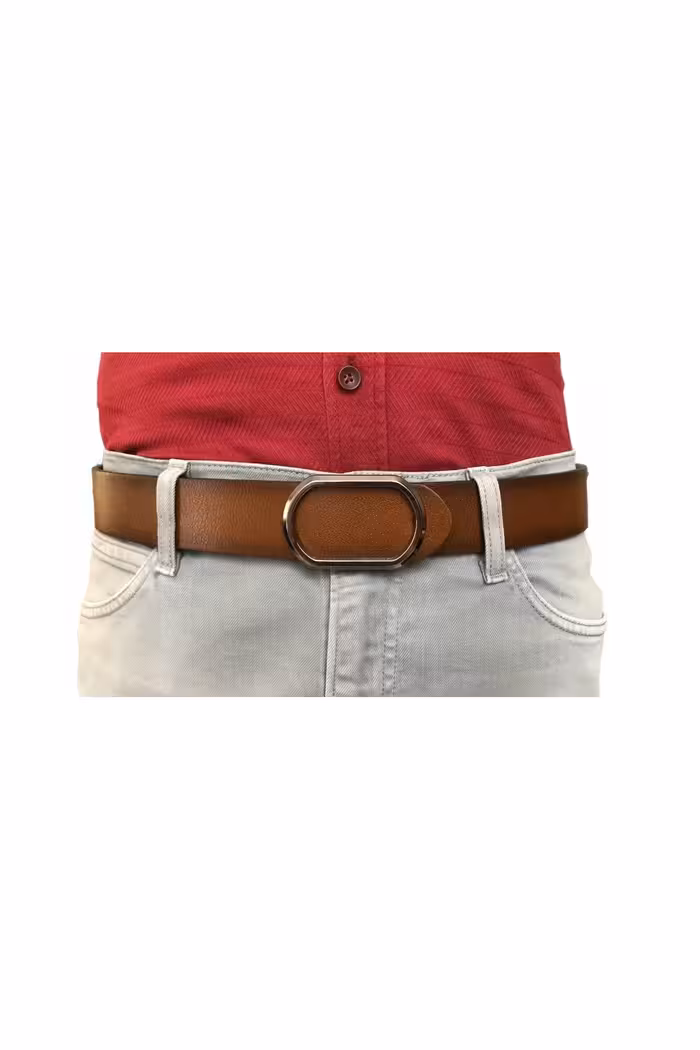 کمربند چند رنگ مردانه و زنانه قهوه ای روشن با دوام سگک نیکل مشکی بیضی شکل GoDeri