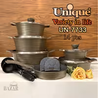 سرویس قابلمه 14 پارچه زیتونی لاین یونیک 7733