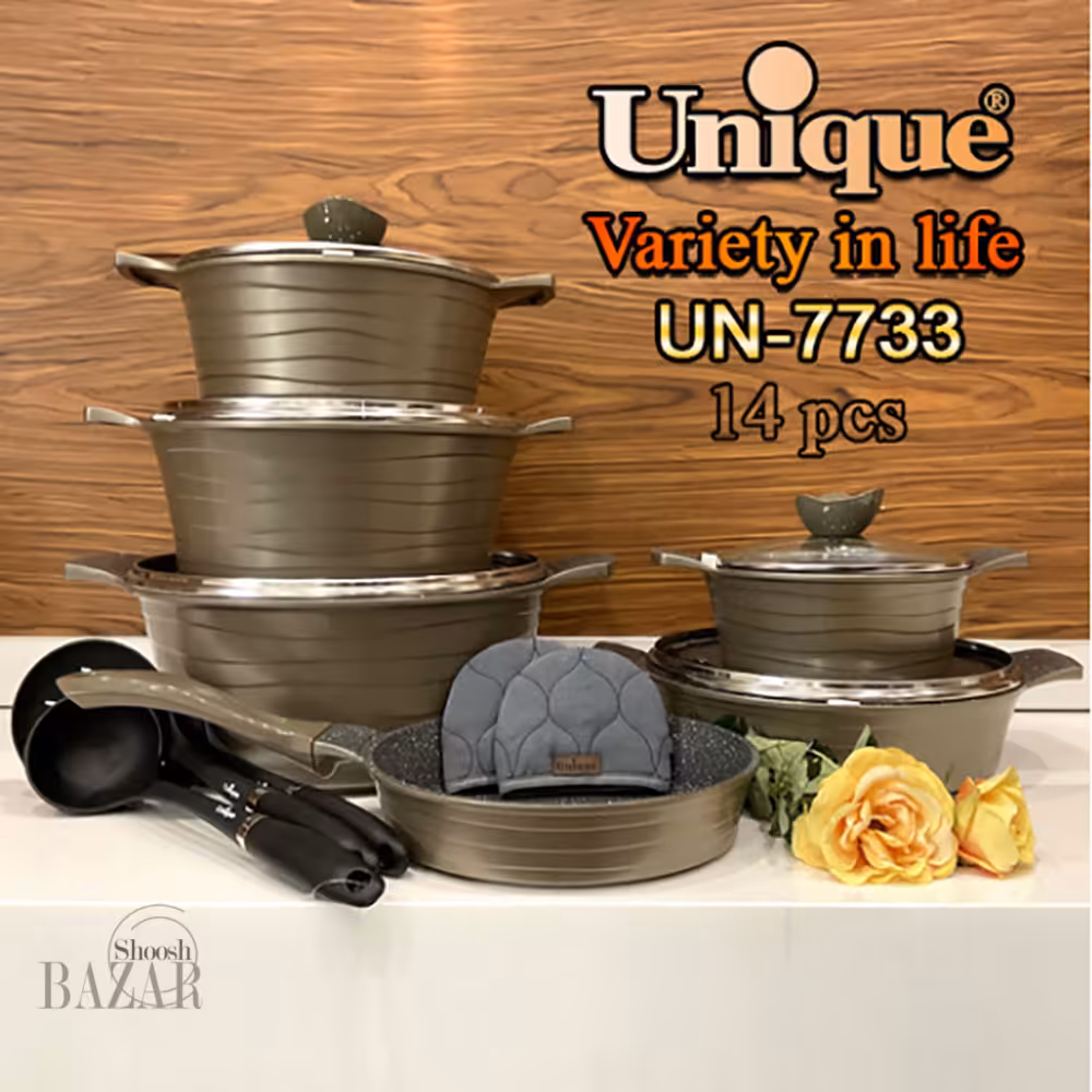 سرویس قابلمه 14 پارچه زیتونی لاین یونیک 7733