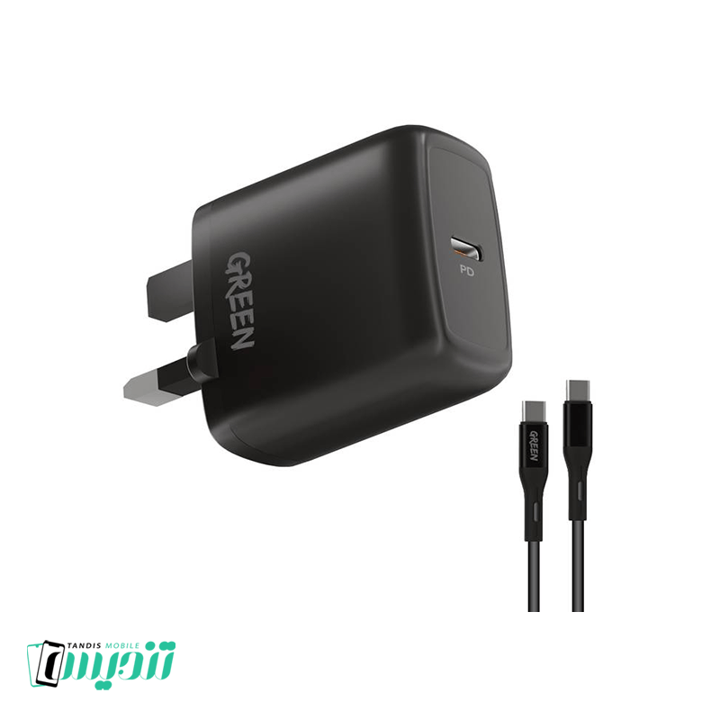 شارژر دیواری گرین لاین مدل GN20UKCCBK به همراه کابل تبدیل USB-C - زنگوله