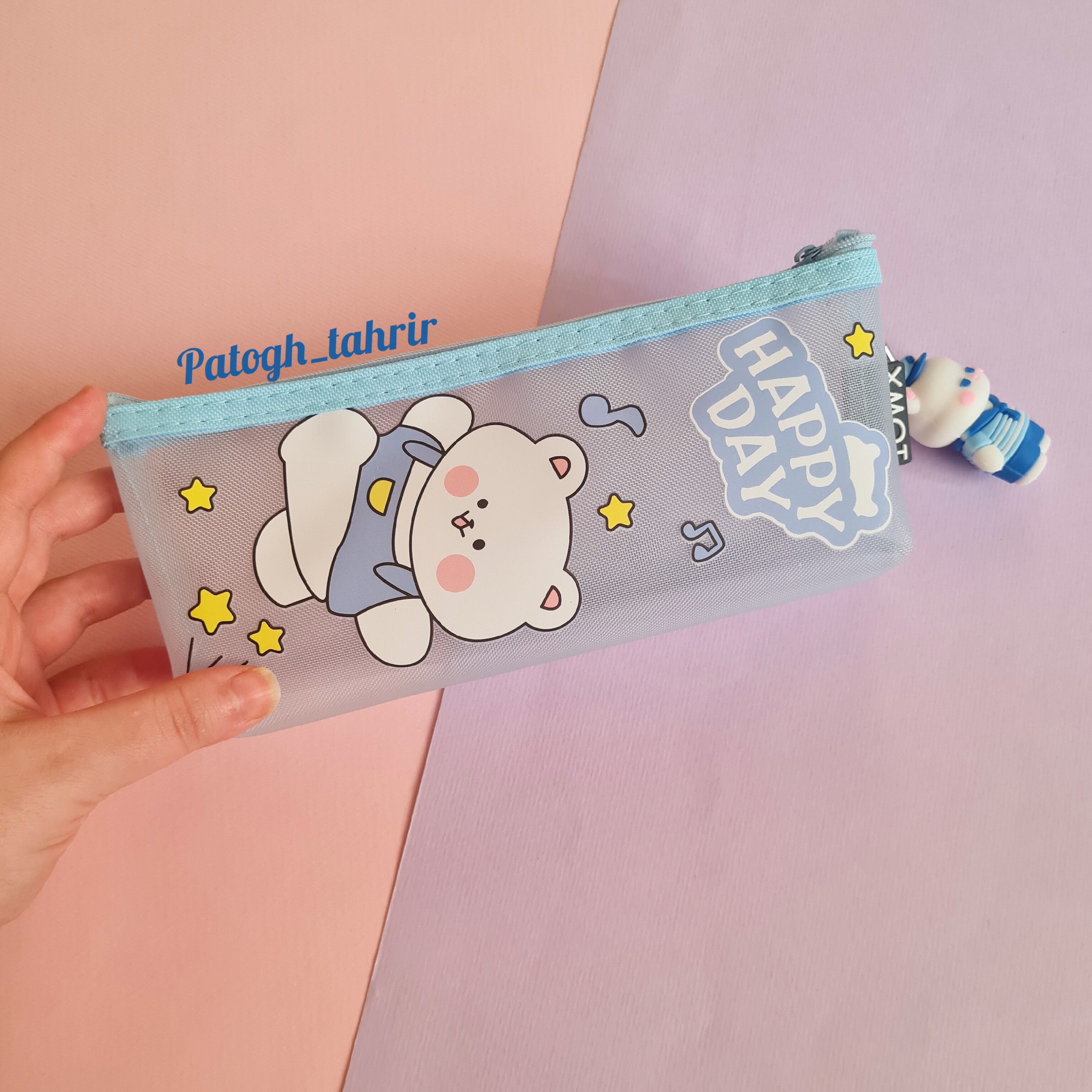 جامدادی شفاف تک زیپ فانتزی  پاندا با آویز سیلیکونی