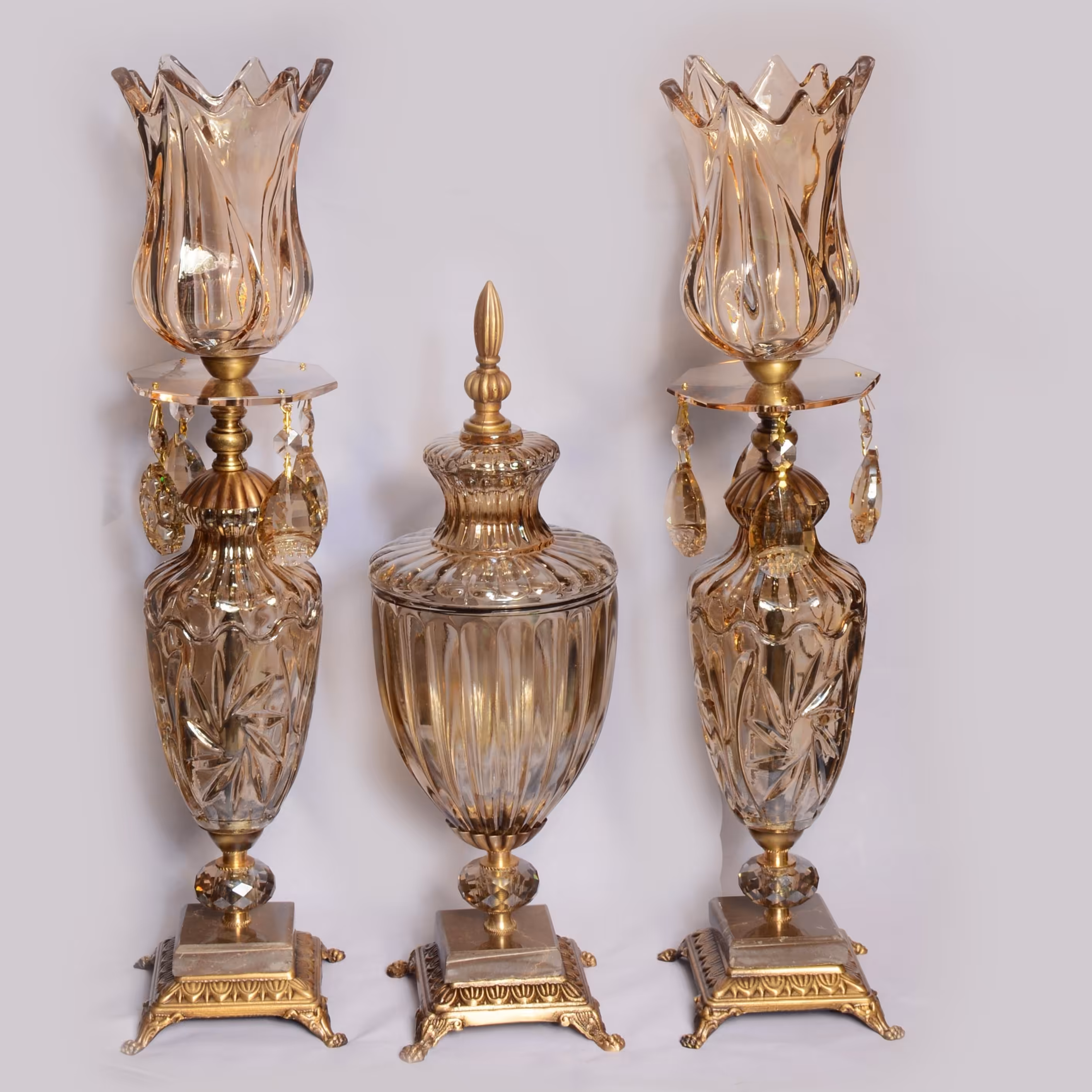 شمعدون  برنزه پایه برنجی سنگی