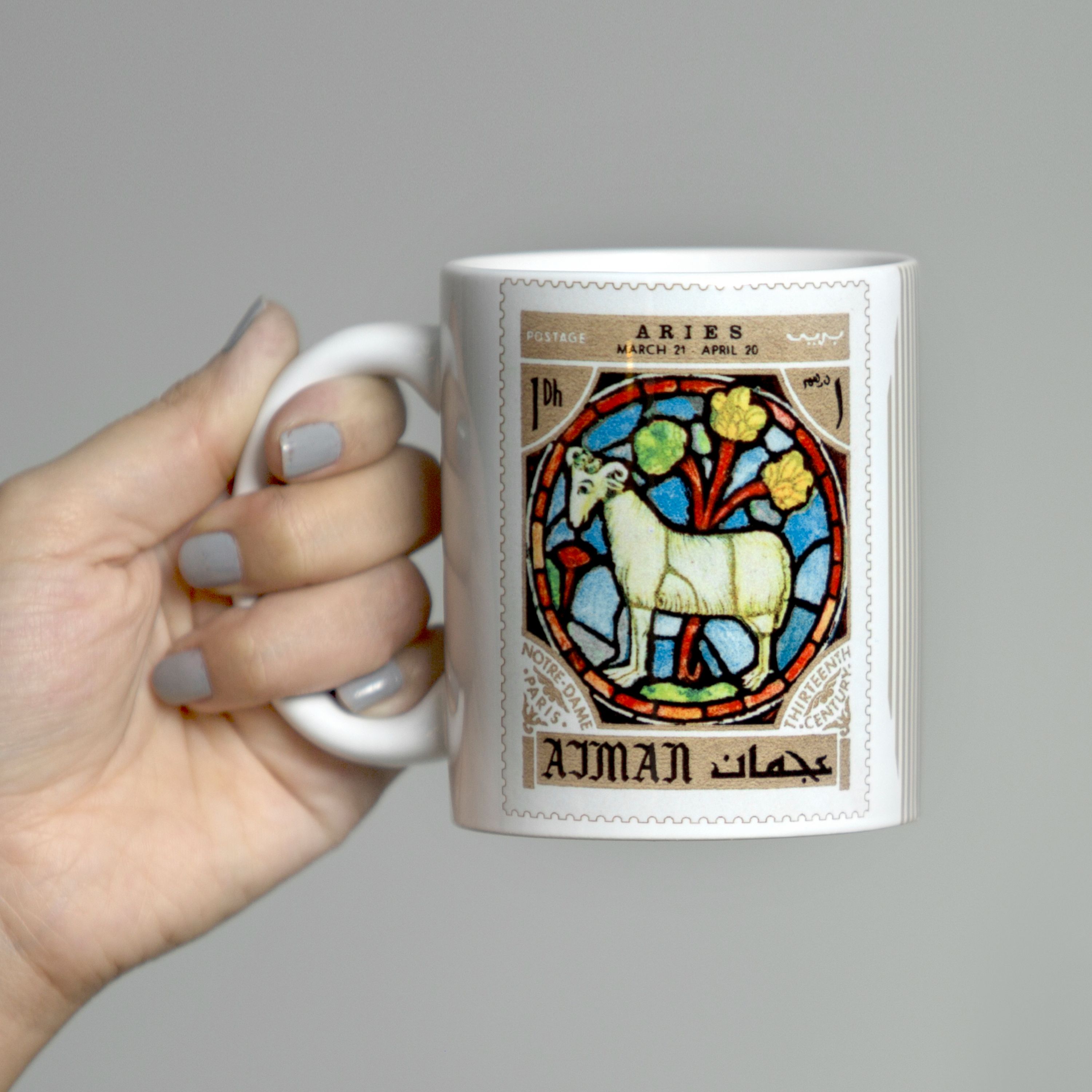 ماگ سرامیکی و زیرلیوانی طرح تمبر ماه تولد فروردین