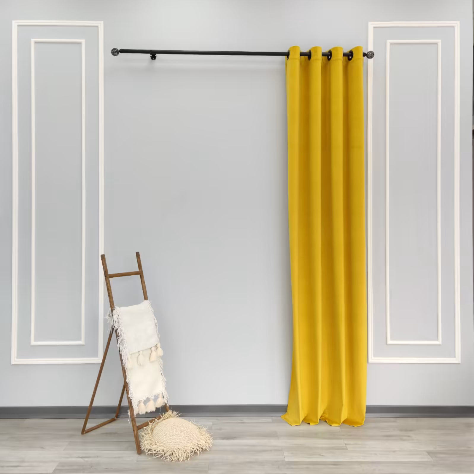 پک یک عددی پرده آماده مخمل کالیفرنیا رنگ زرد(عرض 140 در ارتفاع 280 )