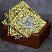 زیر فنجونی رزین و چوب مجموعه 6 عدد سایز 10در10