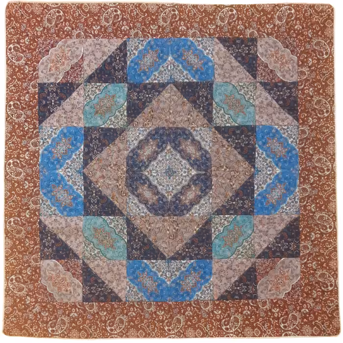 رومیزی ترمه ابریشم طرح چهل تکه کد TRM141 رنگ آستر طوسی