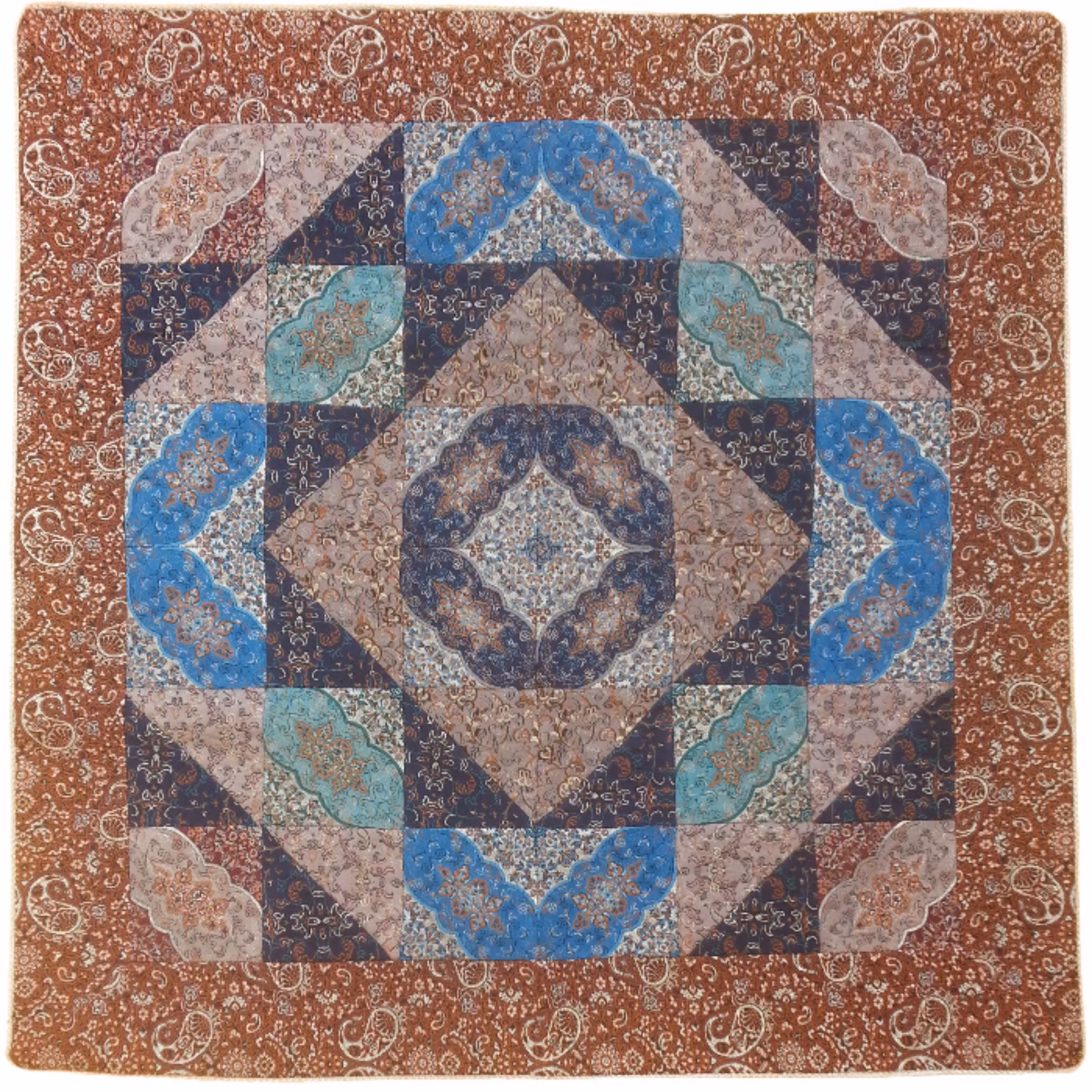 رومیزی ترمه ابریشم طرح چهل تکه کد TRM141 رنگ آستر طوسی