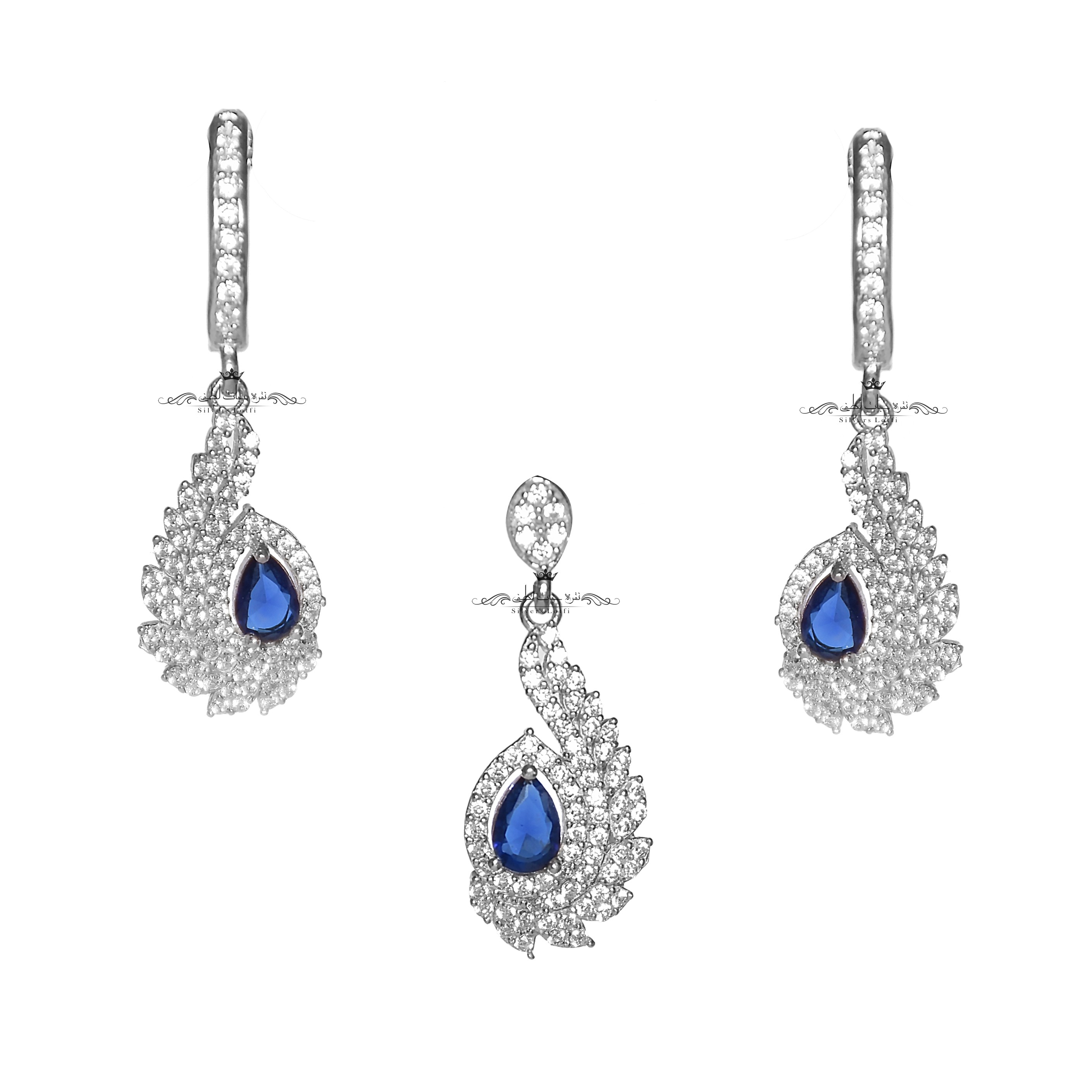 نیم ست نقره با روکش طلای سفید طرح جواهری کد NSNR03 نقره جات لطفی 