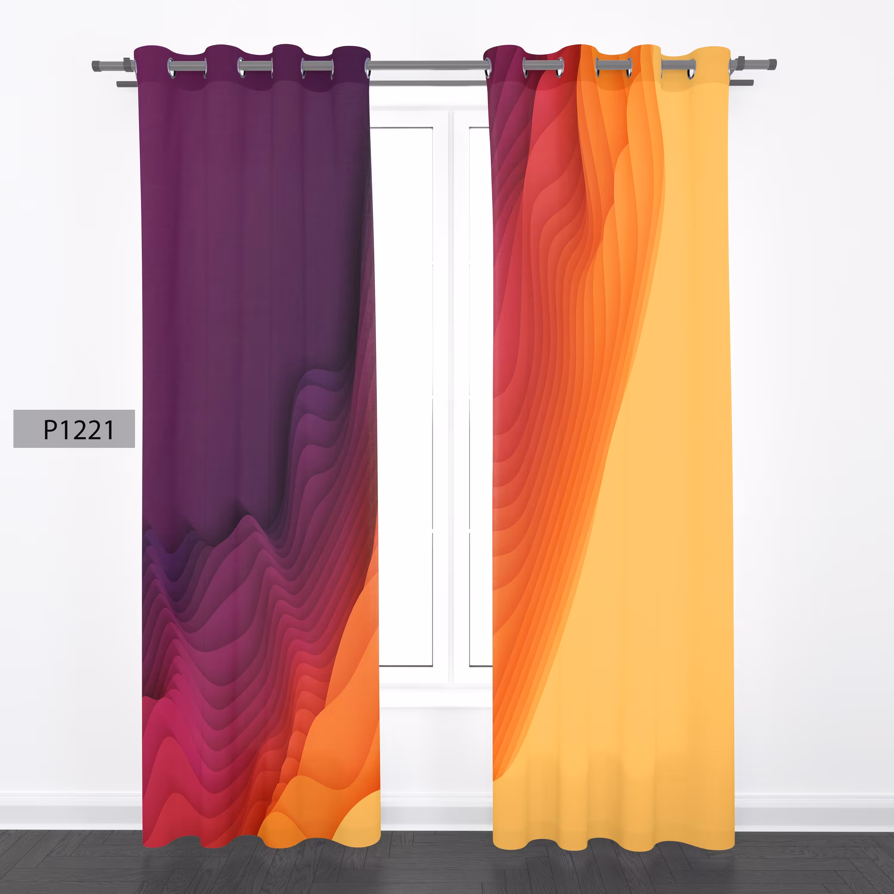 پرده هازان چاپی دوقواره دوخته شده پانچ شده هر قواره عرض 140ارتفاع 190 کد1221