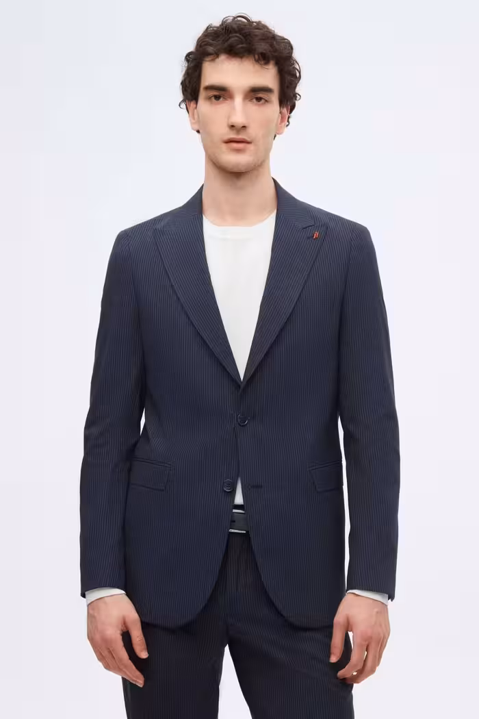 کت وشلوار آبی مردانه لباس تیمی با الگوی خط باریک و TWN