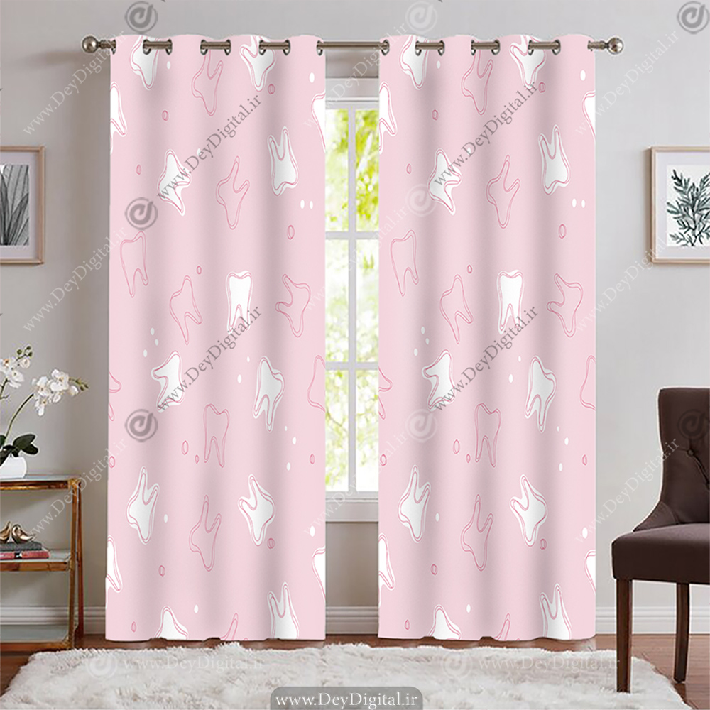 پرده پانچ طرح دندان پزشکی با زمینه صورتی روشن ساده BA-6680-s