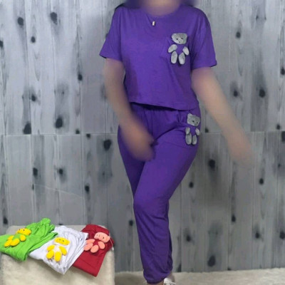 ست کراپ شلوار خرسی نخ پنبه مناسب دخترانه و زنانه مناسب سایز 36 تا 44