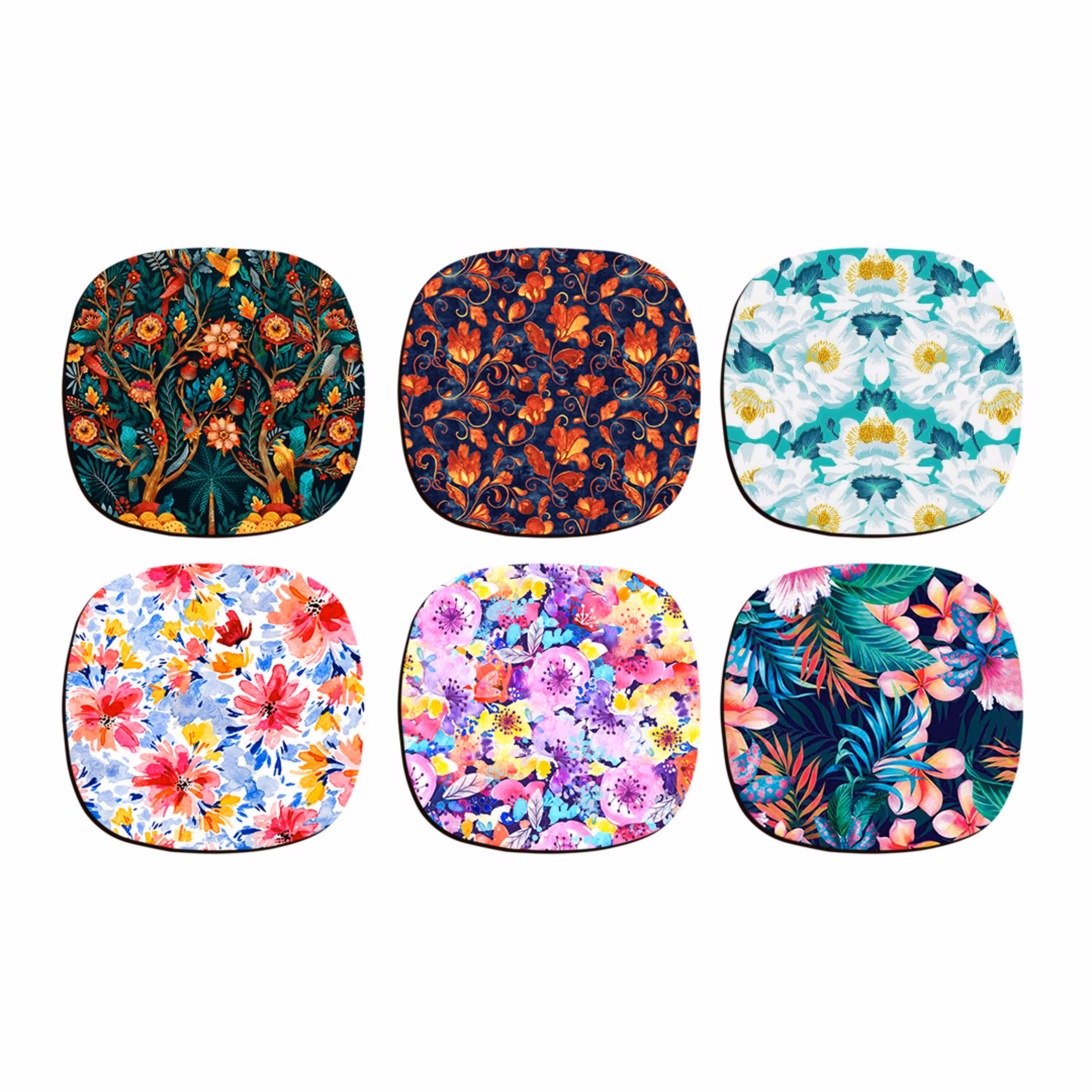 زیرلیوانی شش عددی چوبی مدل گل کد 6 