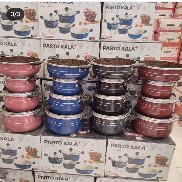 سرویس قابلمه 7 پارچه بلینا دسته طلایی و کف زنبوری کیفیت عالی و قیمت عالی 